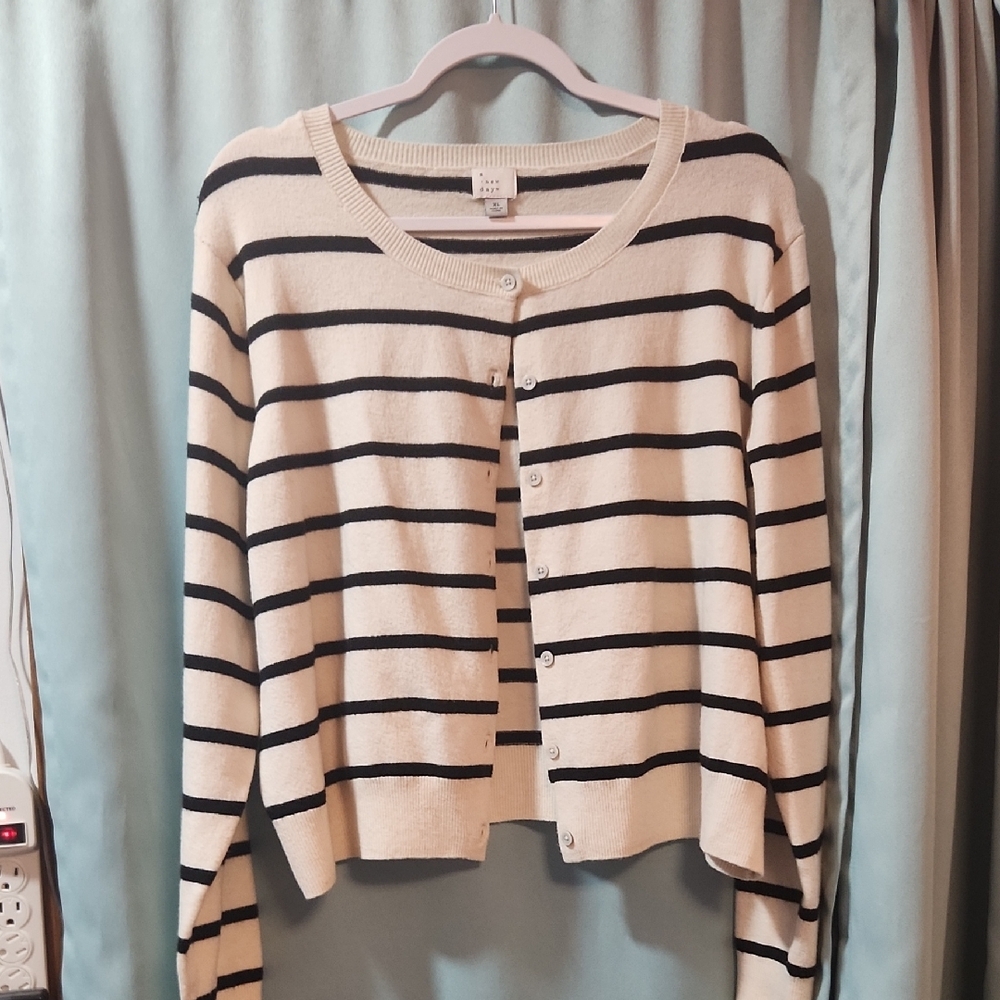 a new day Cream and Black Striped Cardigan